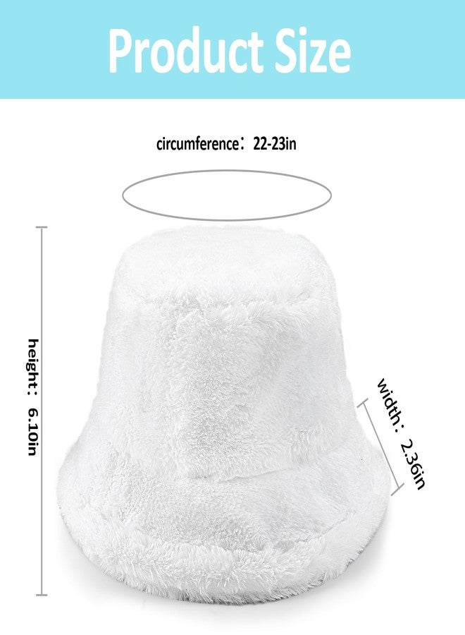 TUSBUIR Warm Furry White Bucket Hat Winter Faux Fur Fisherman Hat Fuzzy Hat Fluffy Cap for Women Men - Image 4